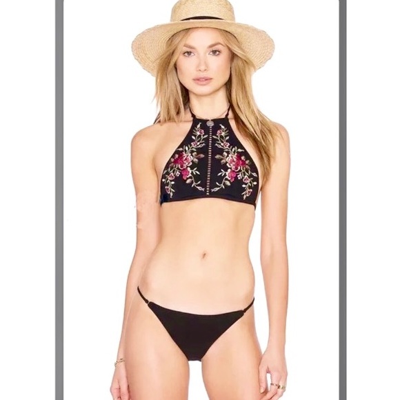 black floral bathing suit